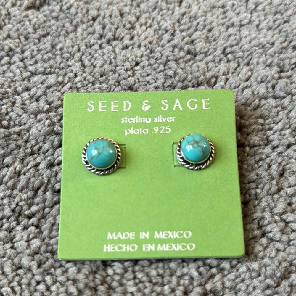 Seed & Sage .925 Sterling Silver Turquoise Round Stud Earrings Made in Mexico